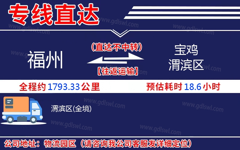 福州到寶雞渭濱區物流公司